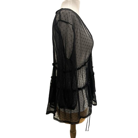 Zara Polka Dot Swiss Dot Sheer LS Blouse Sm Back Whimsigoth Fairygrunge witchy - Picture 5 of 8